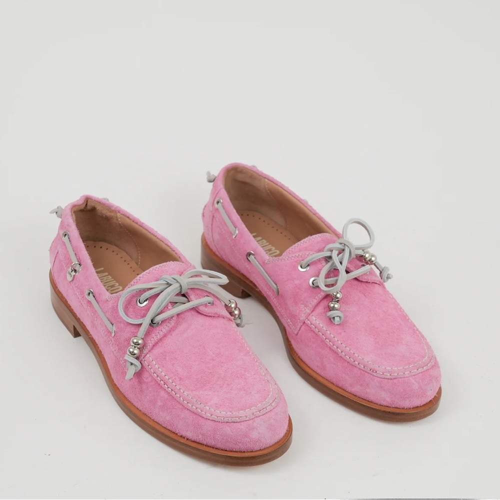 Labucq Nelson Pink Suede Boat Loafer Shoes 40=9.5/10US